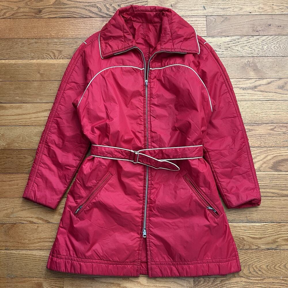 Vintage 60s 70s Aspen Ski Snow Belted Hideaway Hood Womens Jacket Large